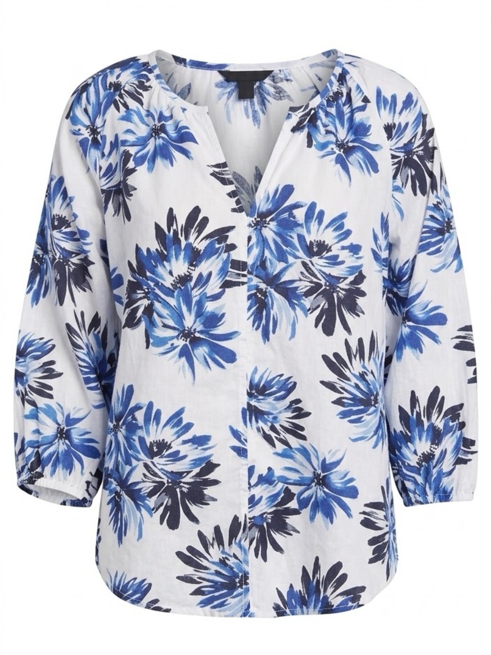 Gap Blue & White Floral 100% Cotton V-Neck Top Small